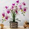 Artificial Orchids Flowers with Vase for Table Centerpieces, Floral Arrangements, Real Touch Faux White Orchid Phalaenopsis in Ceramic Vase for Home Wedding Kitchen Decoration (Silver Vase, White Purple)